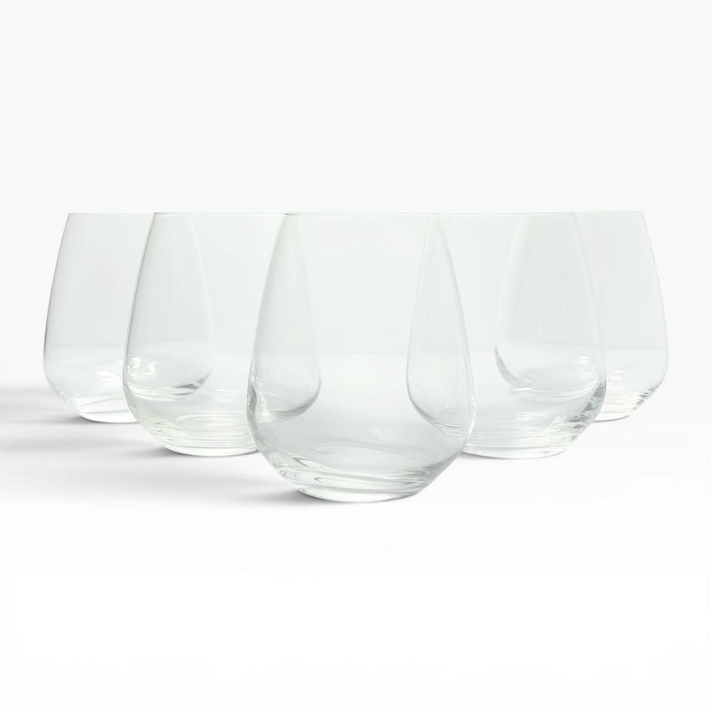 Luigi Bormioli “Crescendo” Set of 5 Stemless Wine Glasses 4 3/4” 23oz Signed